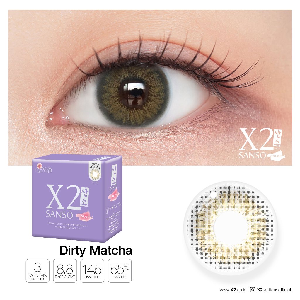 New X2 Sanso Color Robusta, Rootbeer, Dirty Matcha Softlens - Soflens X2 Diameter 14.5mm