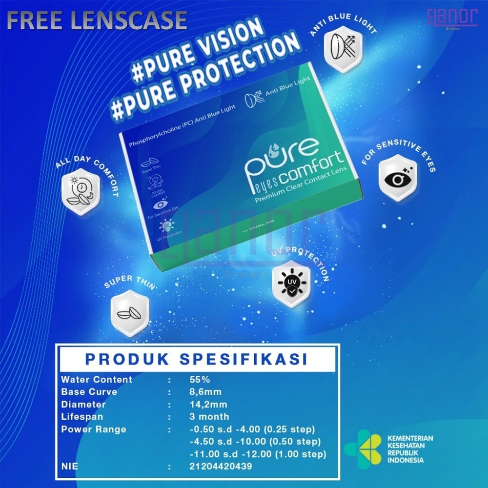 SOFTLENS PURE EYES COMFORT PREMIUM CLEAR CONTACT LENS (-0.50 s/d -12.00) ANTI BLUE LIGHT BY IRISLAB