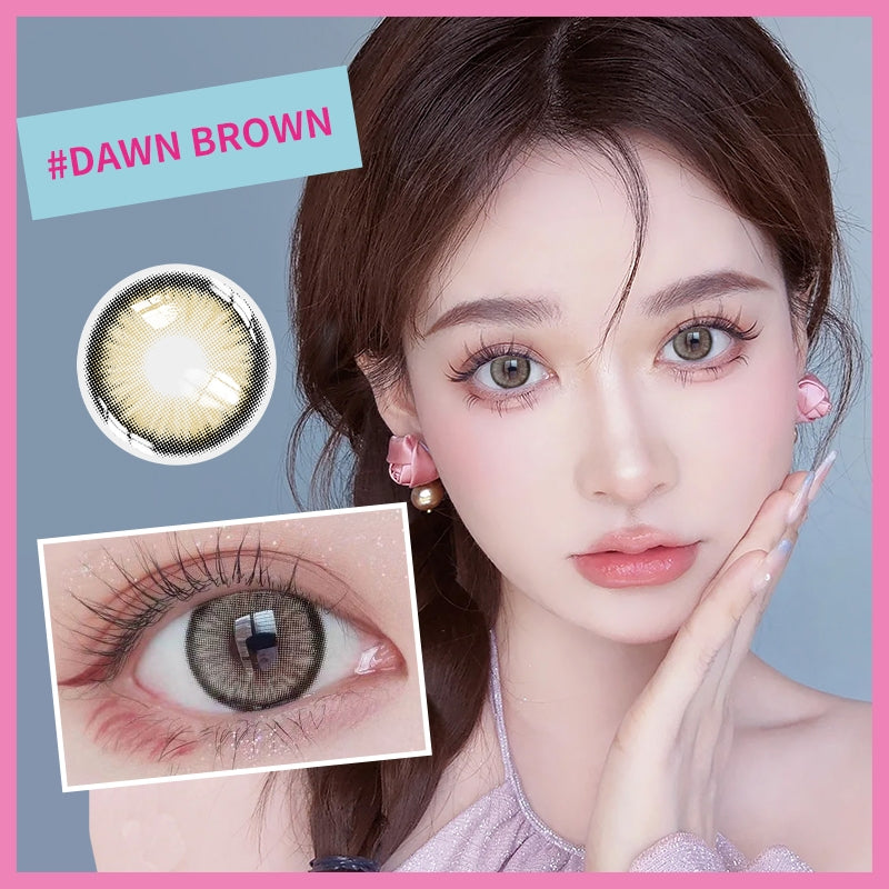 MysticEyes Brown Series Colored Contact Lenses - Power Range: 0.00 to -6.00 - Includes 1 Pair Lenses, 60ml Lens Solution, and Free Case