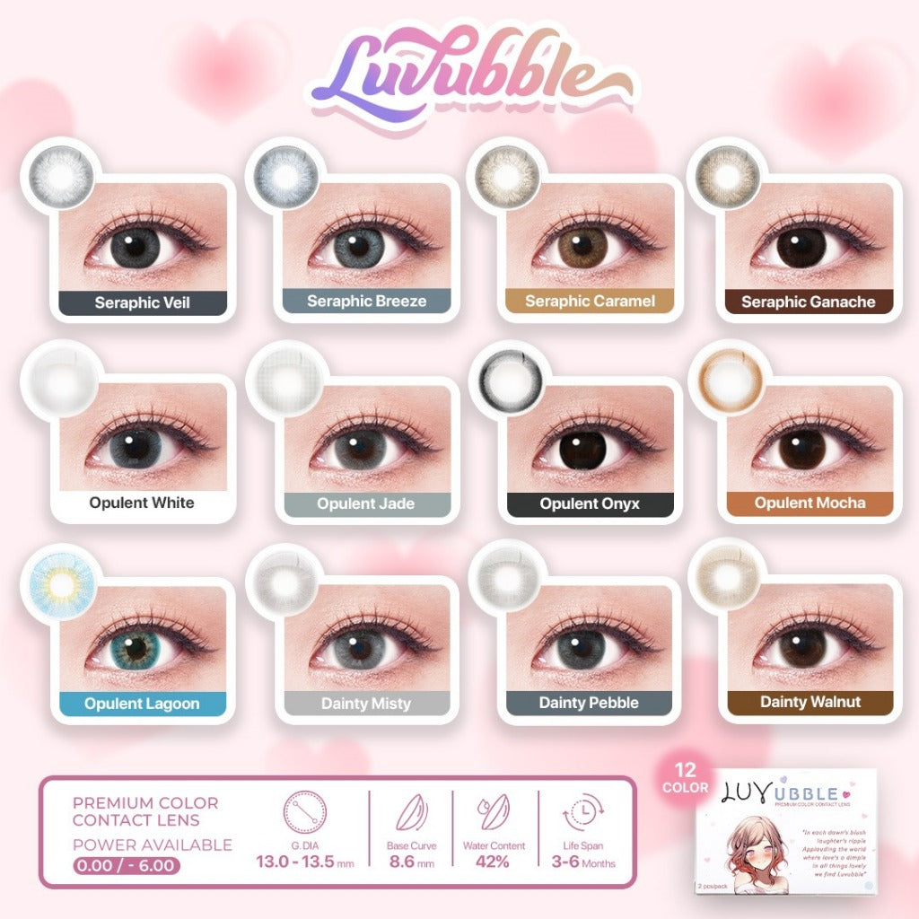 SOFTLENS LUVUBBLE 12,9 - 13,5 MM NORMAL & MINUS (-2,25 S/D -3,75) BY CTK / NATURAL / KOREA / SOFLEN / SOFTLEN / SOFLENS / OPULENT ONYX JADE WHITE MOCHA LAGOON DAINTY PEBBLE MISTY WALNUT SERAPHIC VEIL GANACHE CARAMEL BREEZE / TUKUSOFTLENS / TUKU SOFTLENS