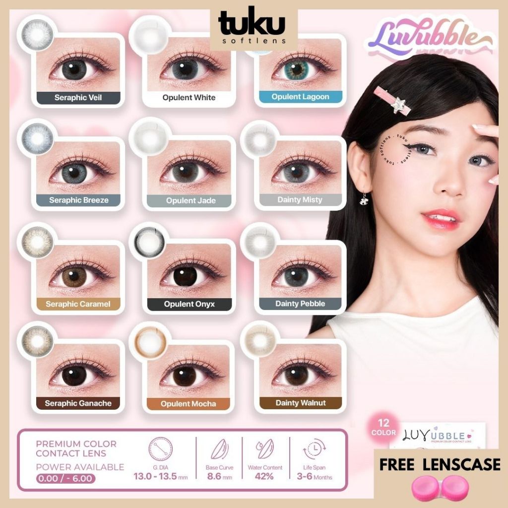 SOFTLENS LUVUBBLE 12,9 - 13,5 MM NORMAL & MINUS (-2,25 S/D -3,75) BY CTK / NATURAL / KOREA / SOFLEN / SOFTLEN / SOFLENS / OPULENT ONYX JADE WHITE MOCHA LAGOON DAINTY PEBBLE MISTY WALNUT SERAPHIC VEIL GANACHE CARAMEL BREEZE / TUKUSOFTLENS / TUKU SOFTLENS