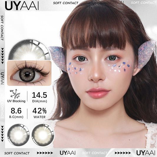 UYAAI Softlens 14.5MM Normal Mata Korea Seri Black Swan Sepasang Lensa Kontak 6 Bulan