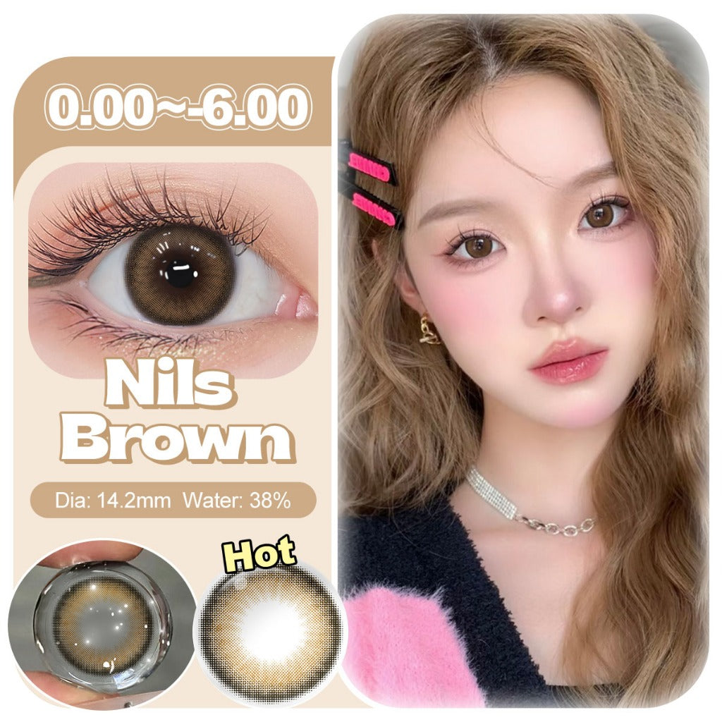 [0.00~-6.00] Magister softlens minus NILS normal 14.2 mm Gray sepasang Cocok untuk riasan Korea