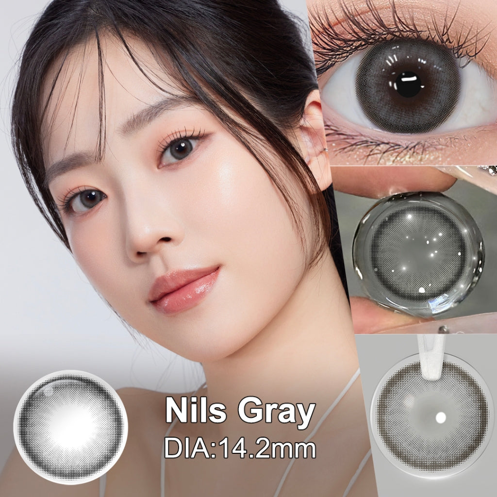 [0.00~-6.00] Magister softlens minus NILS normal 14.2 mm Gray sepasang Cocok untuk riasan Korea