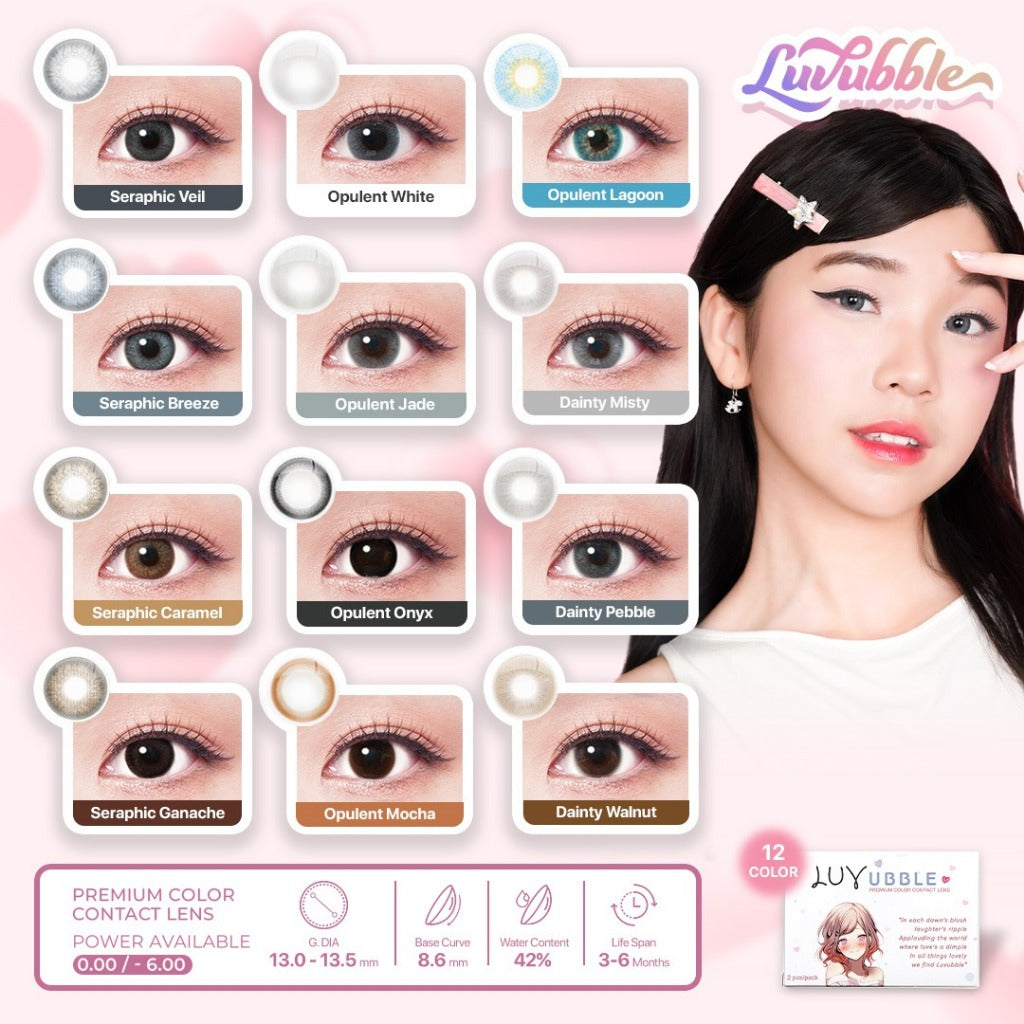 SOFTLENS LUVUBBLE 12,9 - 13,5 MM NORMAL & MINUS (-2,25 S/D -3,75) BY CTK / NATURAL / KOREA / SOFLEN / SOFTLEN / SOFLENS / OPULENT ONYX JADE WHITE MOCHA LAGOON DAINTY PEBBLE MISTY WALNUT SERAPHIC VEIL GANACHE CARAMEL BREEZE / TUKUSOFTLENS / TUKU SOFTLENS
