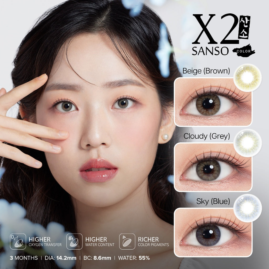 X2 Softlens - X2 Sanso Series Sky Blue | Beige Brown | Cloudy Grey | Soflens Korea | Soflens Minus