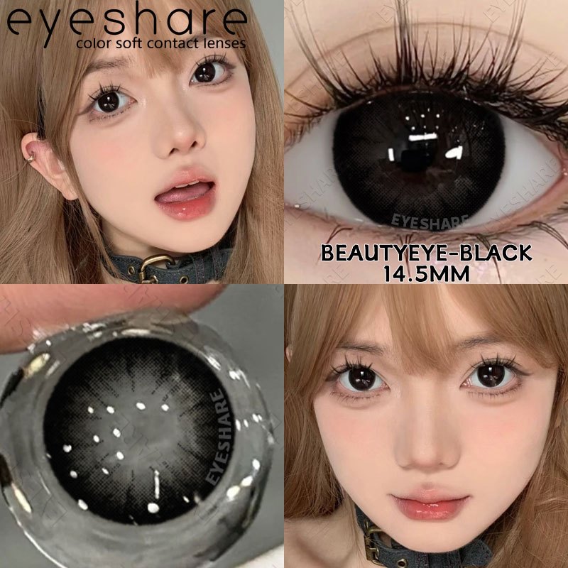 (COD)Eyeshare Softlens Minus(-1~-6) Black Brown Softlens Lensa MDS-BEAUTYEYE-BLACK-1.00ata Penuh Gaya Dan Cantik Softlens