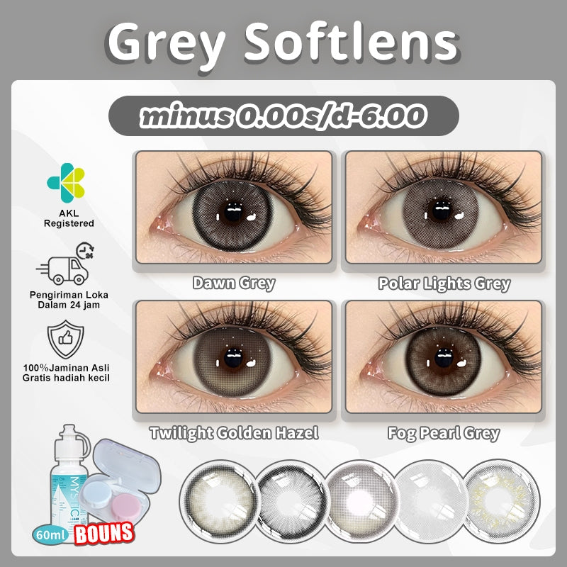 Mysticeyes Grey Series Contact Lenses (0.00 to -6.00) with Free 60ml Solution & Case