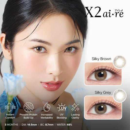 X2 Softlens X2 Aire Series Silky Grey | Silky Brown | Soflens Korea | Soflens Abu abu Minus
