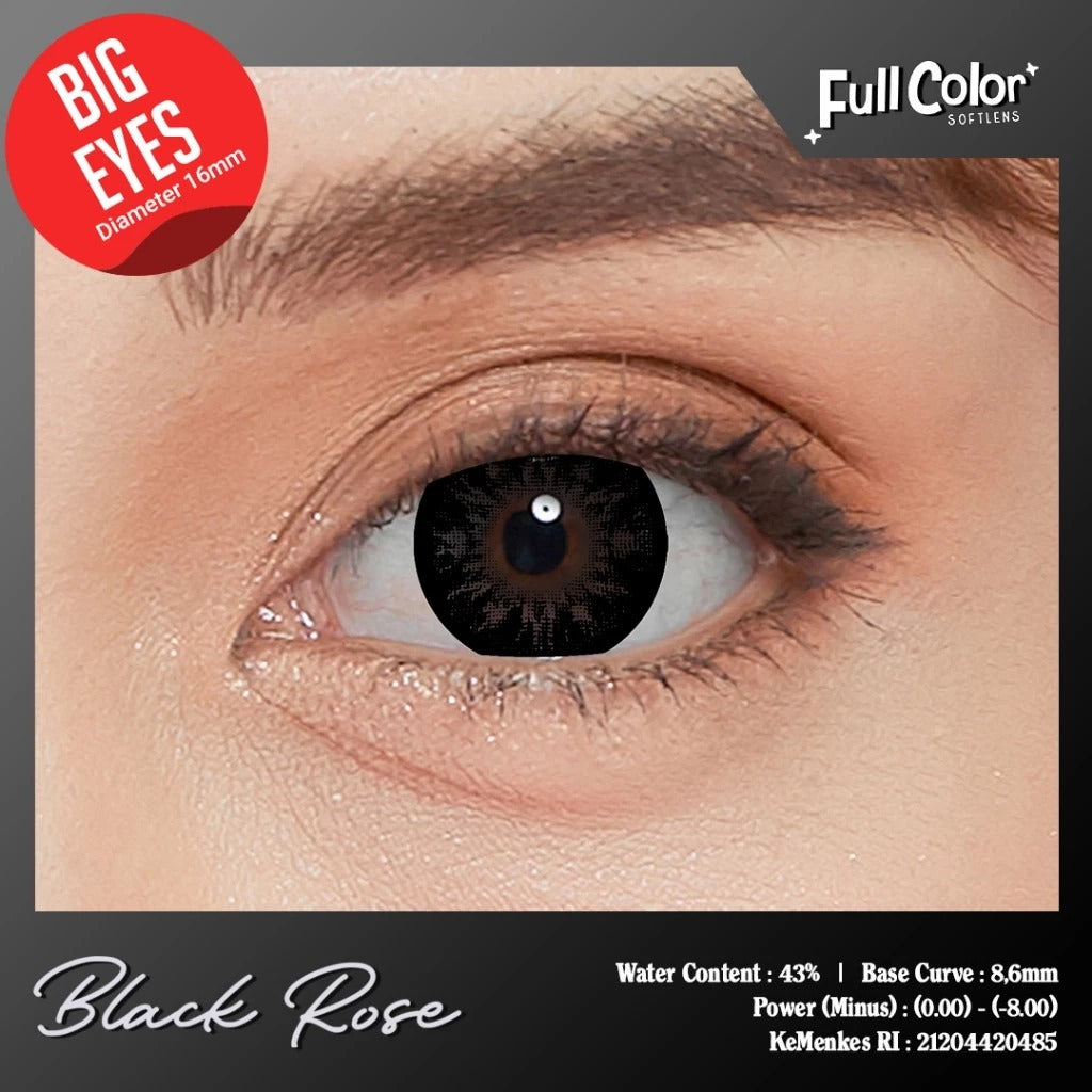 Softlens Full Collor Black Rose Nebula Black  - Diameter 16mm Water Content 43%, Base Curve 8.6mm
