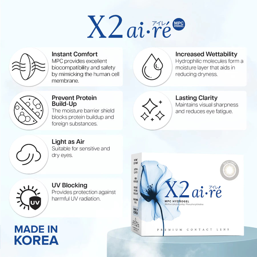 X2 AIRE Softlens Series Silky Grey | Silky Brown - Soflens Natural Minus Korea 14.5mm Soflens Korea