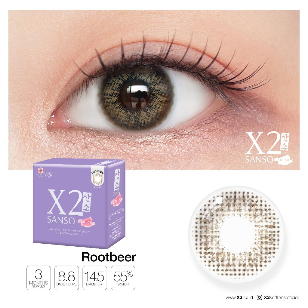 New X2 Sanso Color Robusta, Rootbeer, Dirty Matcha Softlens - Soflens X2 Diameter 14.5mm