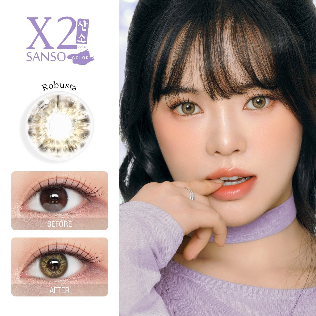 New X2 Sanso Color Robusta, Rootbeer, Dirty Matcha Softlens - Soflens X2 Diameter 14.5mm