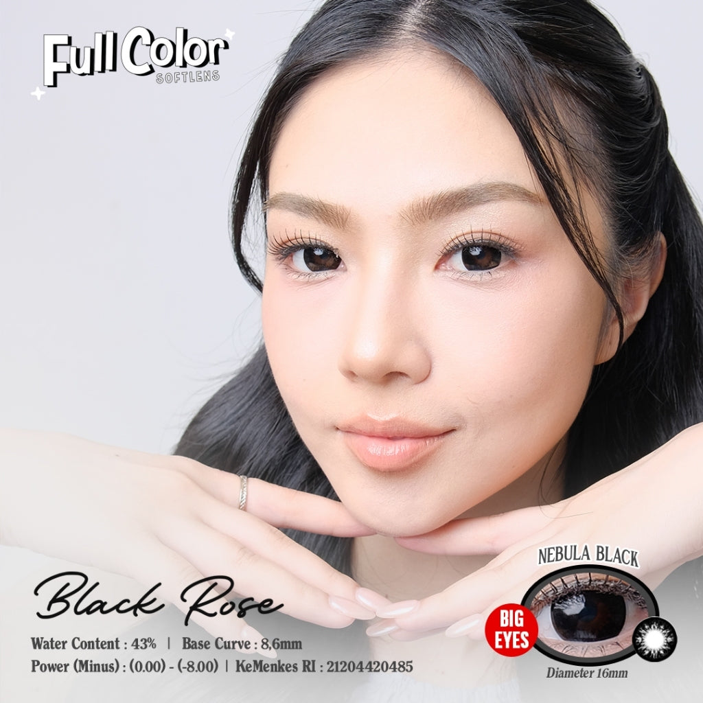 Softlens Full Collor Black Rose Nebula Black  - Diameter 16mm Water Content 43%, Base Curve 8.6mm