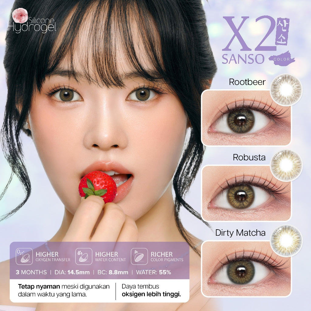 New X2 Sanso Color Robusta, Rootbeer, Dirty Matcha Softlens - Soflens X2 Diameter 14.5mm