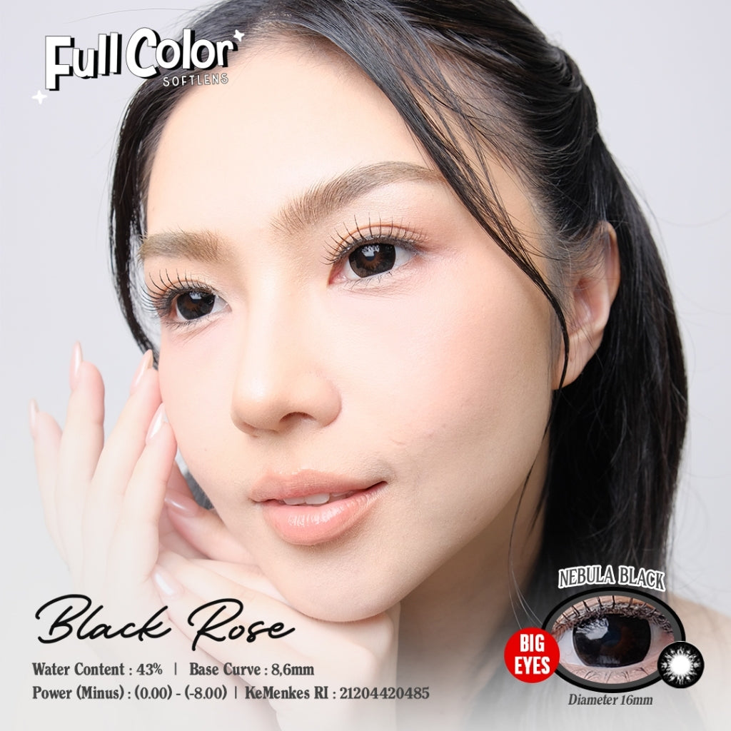 Softlens Full Collor Black Rose Nebula Black  - Diameter 16mm Water Content 43%, Base Curve 8.6mm