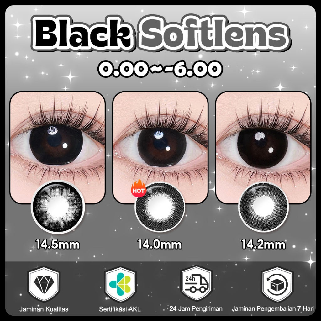 MAGISTER Black Colored Contact Lenses - 14.0mm to 14.5mm Diameter, Power Range: 0.00 to -6.00