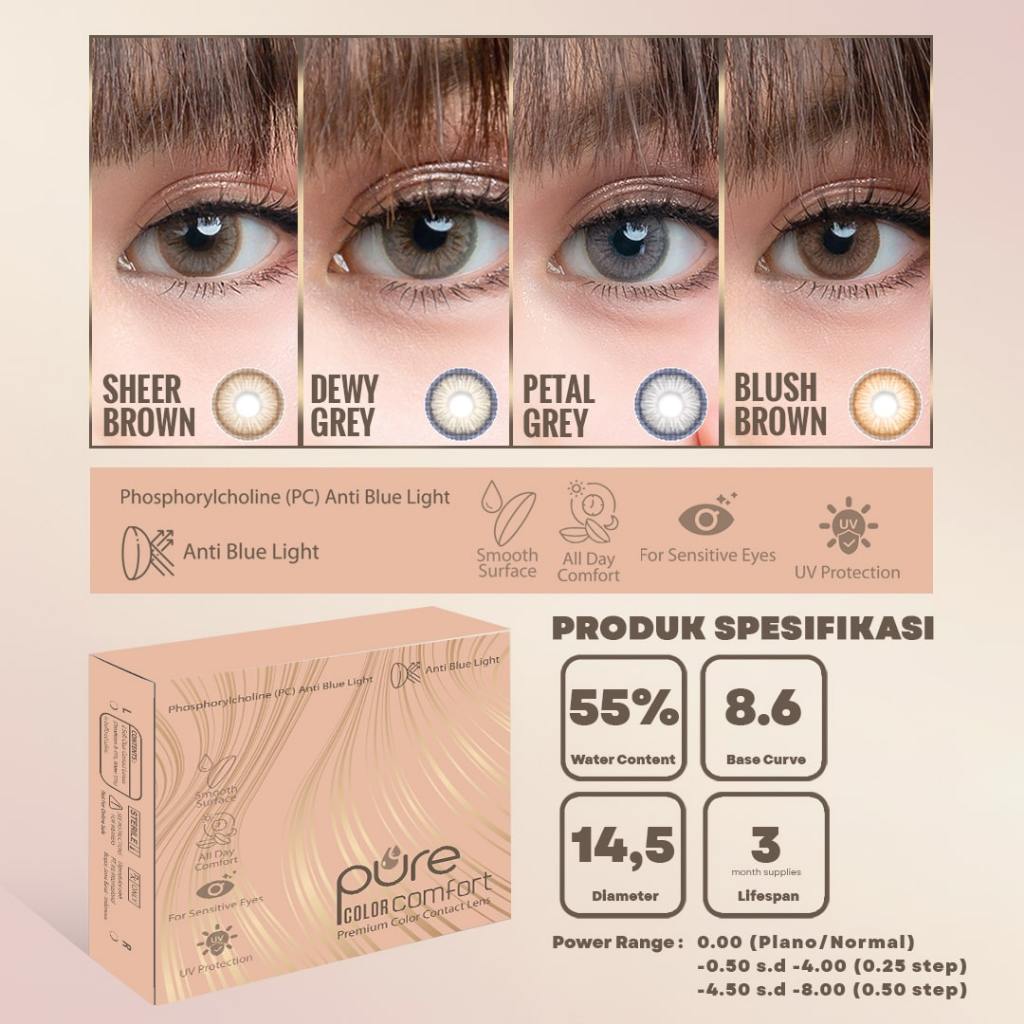 PURE COLOR COMFORT ANTI BLUE LIGHT SOFTLENS PREMIUM - by IRISLAB - diameter 14.5mm - Water Cntent 55% - Anti Blue light - Anti UV - SOFTLENS - SOFLENS