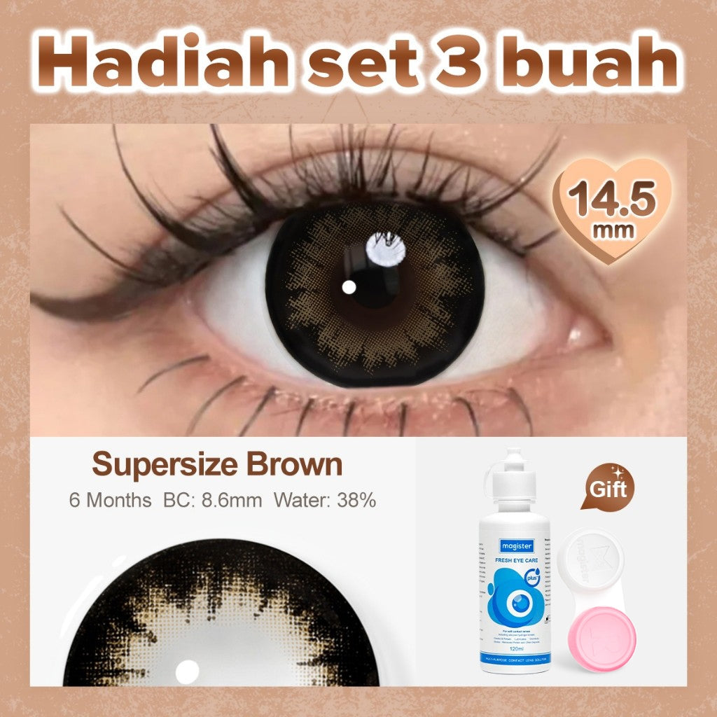 Set isi 3 Magister softlens minus Sepasang softlens+120ml cairan 14.50mm big eyes