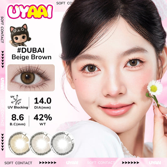UYAAI Korean Classic Series Colored Contact Lenses - 14.0mm, Power Range: 0.00 to -6.00, 1 Pair (6 Months Supply)