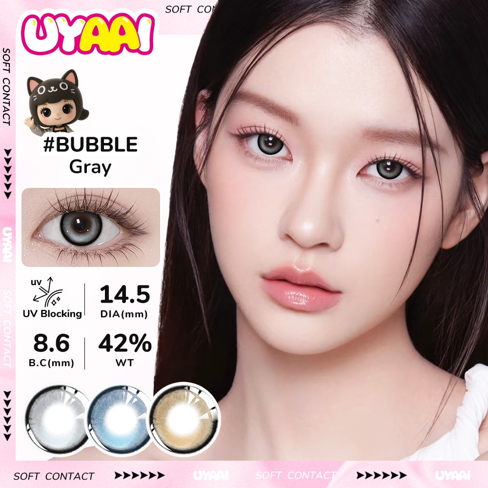 UYAAI softlens 14.5MM Minus Normal 0.00 s Mata Korea seri BUBBLE Sepasang LENSA KONTAK  6Bulan