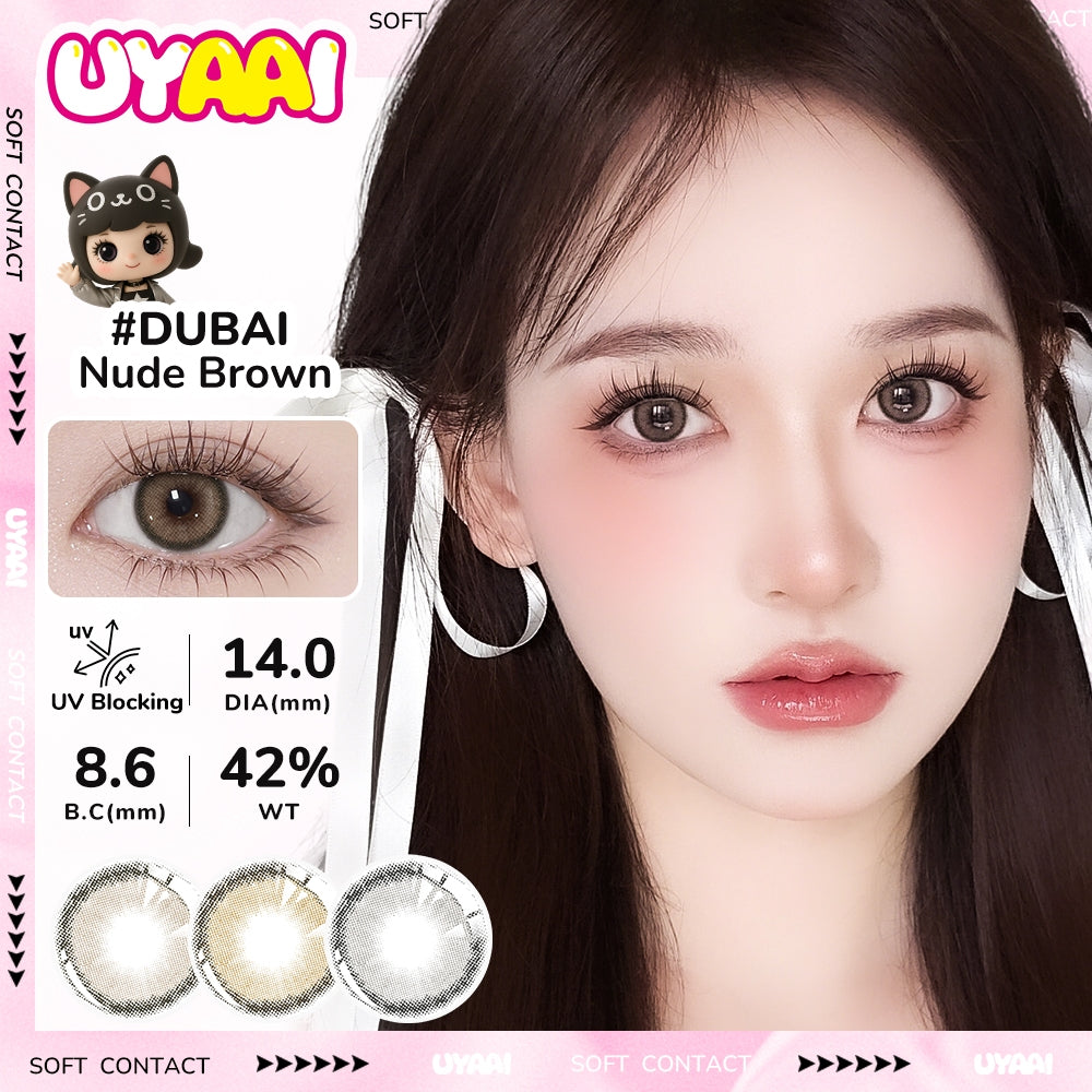 UYAAI Korean Classic Series Colored Contact Lenses - 14.0mm, Power Range: 0.00 to -6.00, 1 Pair (6 Months Supply)