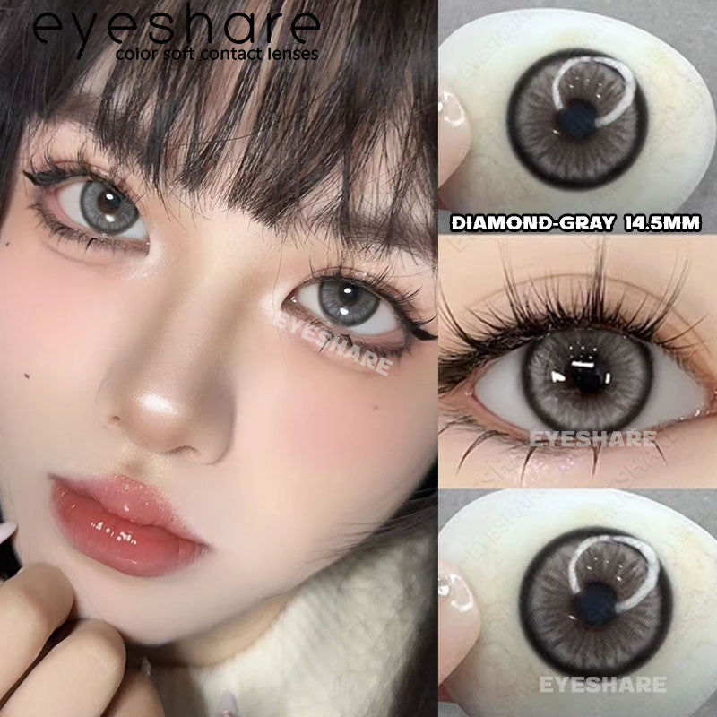 Eyeshare Softlens Minus(-1.00 ~ -8.00) Black 14.2mm 14.5mm Softlens Mata Softlens Warna Lensa Kontak Soflen Gray