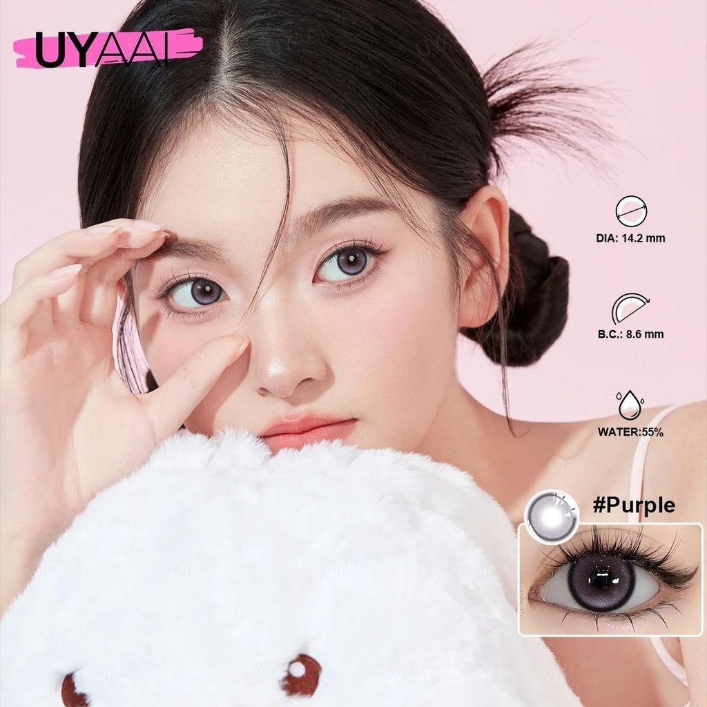 UYAAI Daily Disposable Colored Contact Lenses - VIVIRING Series in Pink, Brown, Purple (14.2mm)